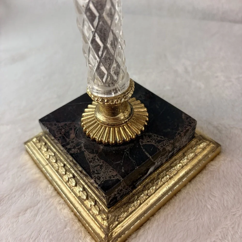 Vtg 50s Dilly Mfg Co 5-Arm Candelabra Hollywood Regency Brass Crystal Marble USA